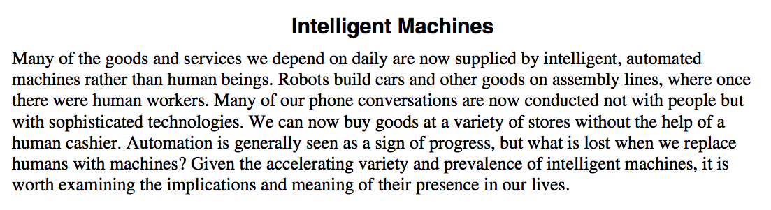 intelligent machines essay answers